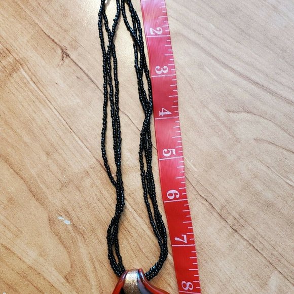 Red & Gold Lampwork Glass Beaded Chain Necklace - Picture 7 of 9